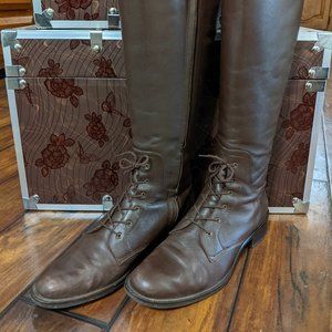 Women's Hunt Club Brown Leather faux lace Boots